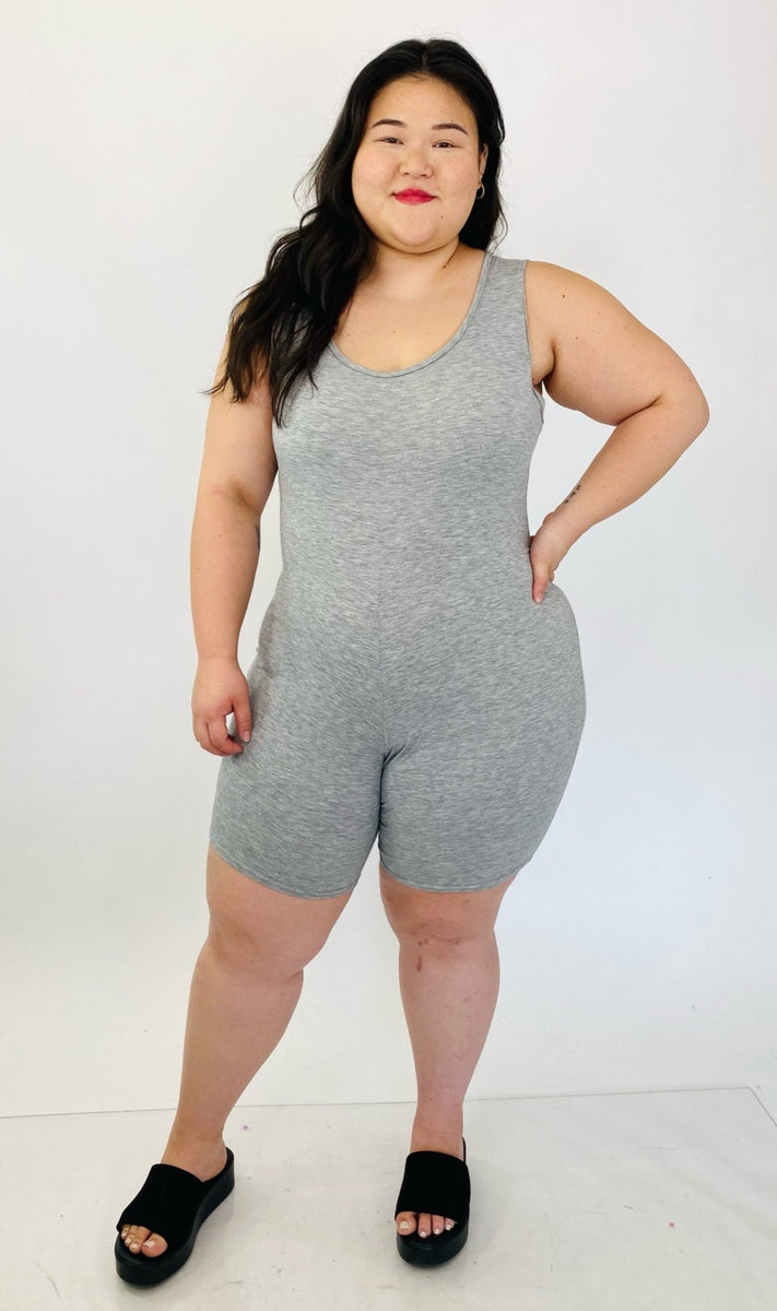 Pretty Little Thing Light Heather Gray Sleeveless Unitard, Sizes 14, 1