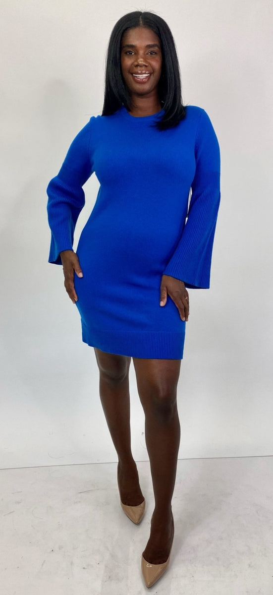 Michael Kors Cobalt Blue Sweater Midi Dress, Size M & XL The Plus Bus Boutique