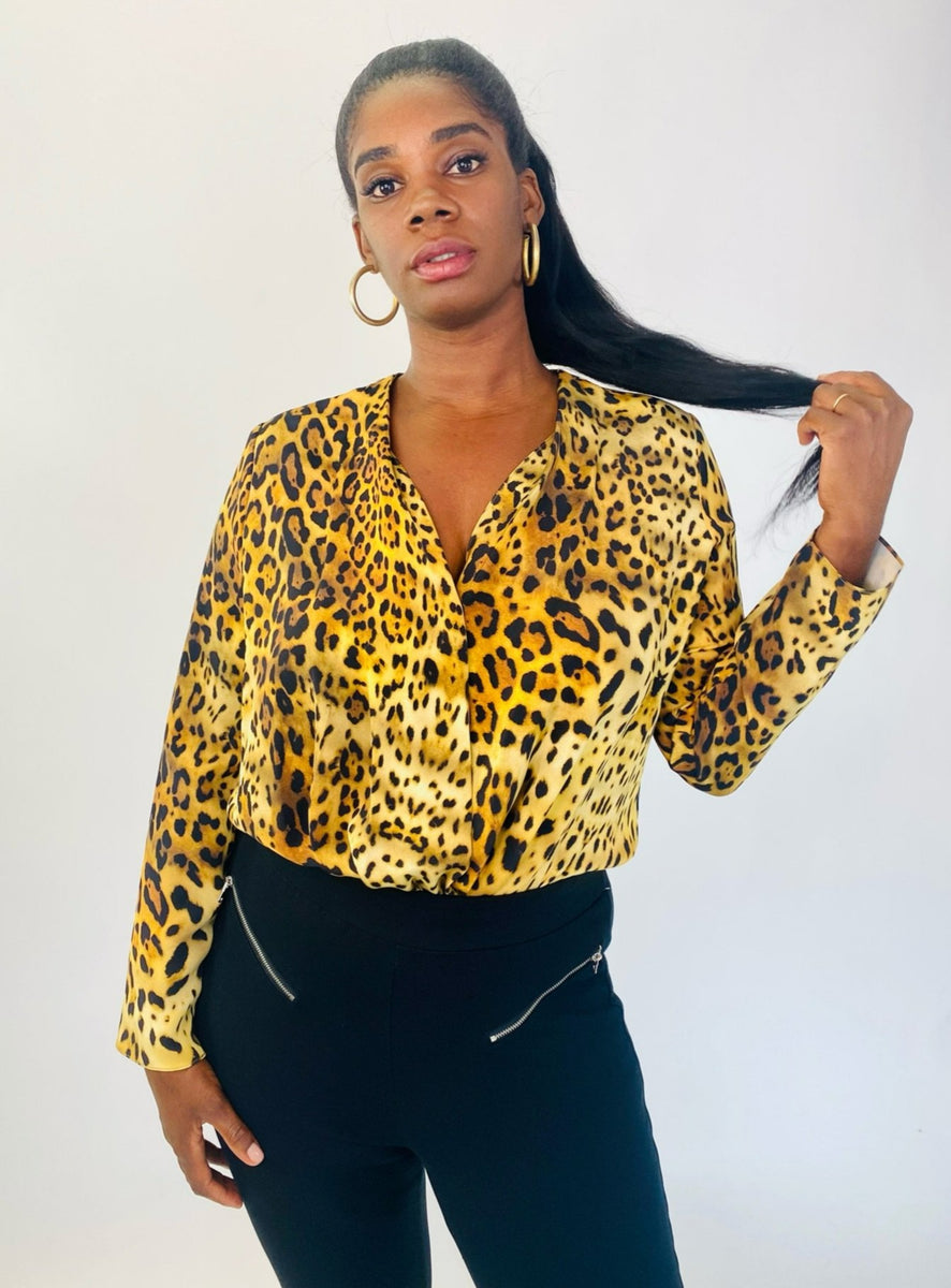 Yellow leopard cheap print blouse