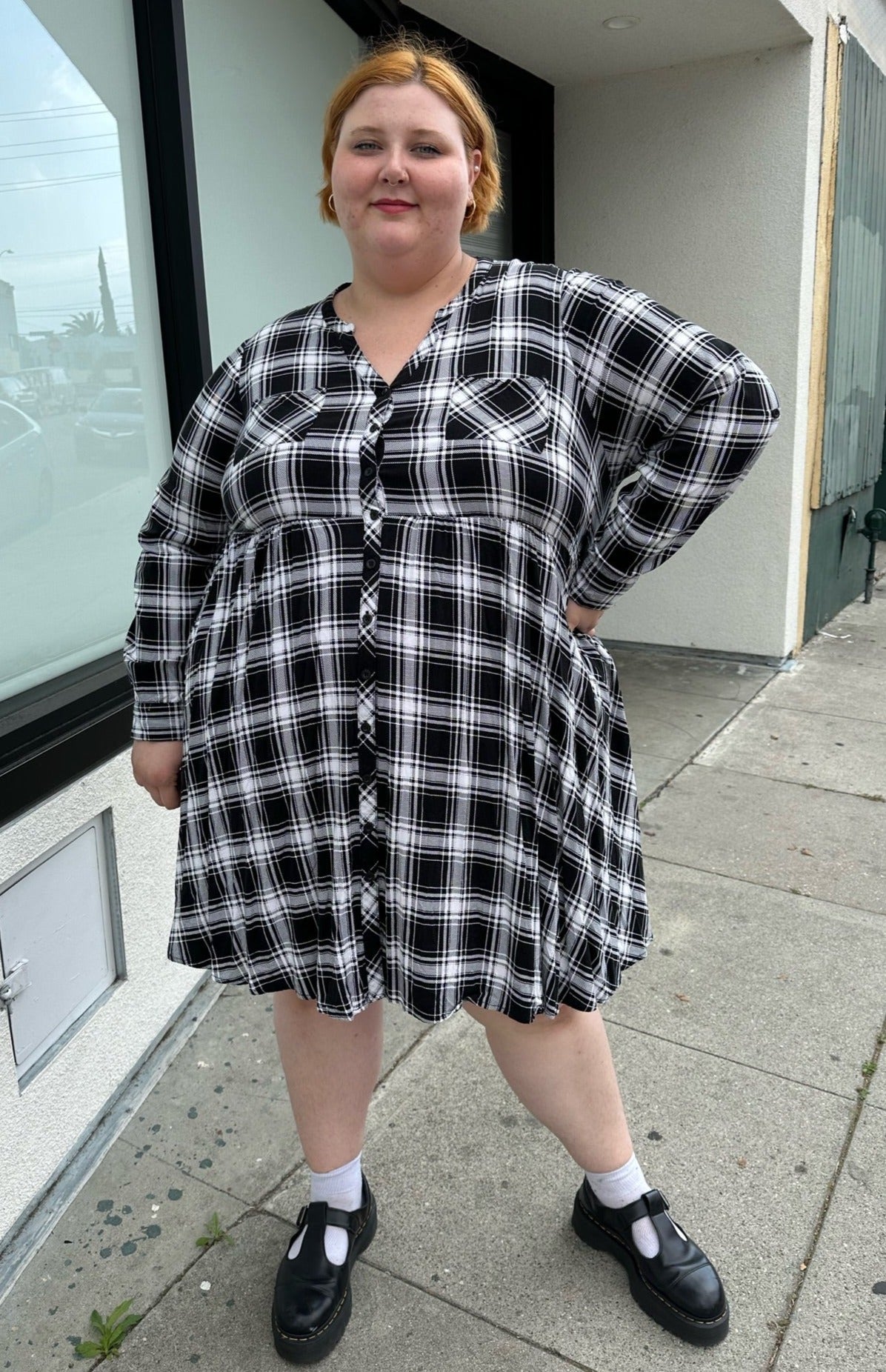 Torrid Black and White Plaid Collarless A-Line Shirt Dress, Size 3 – The  Plus Bus Boutique