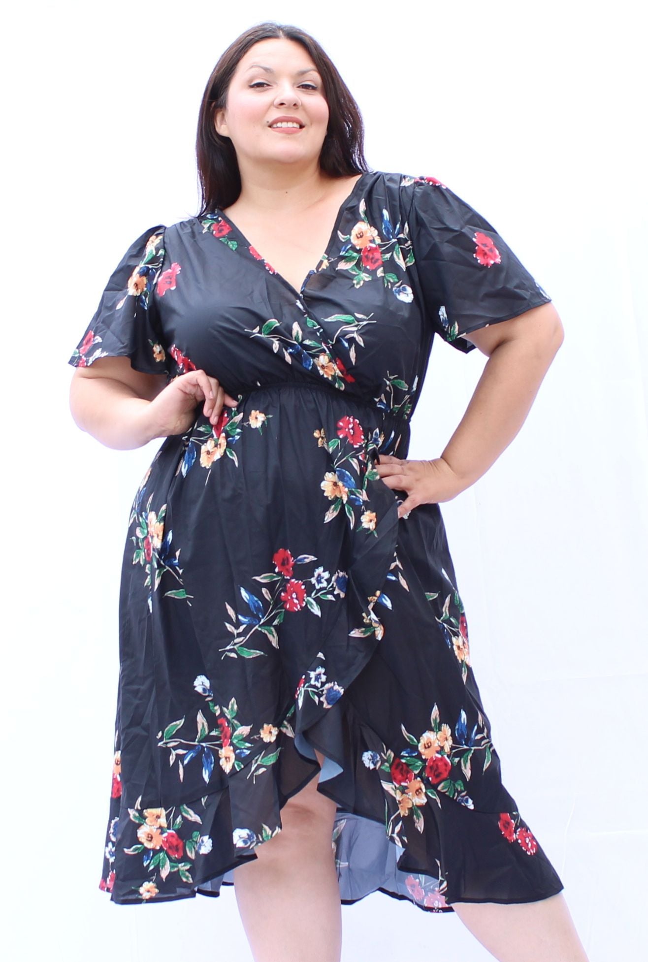 Bloomchic Ruffle Detail Floral Midi Dress, Sizes 12, 14, 16, 18, 22 – The  Plus Bus Boutique