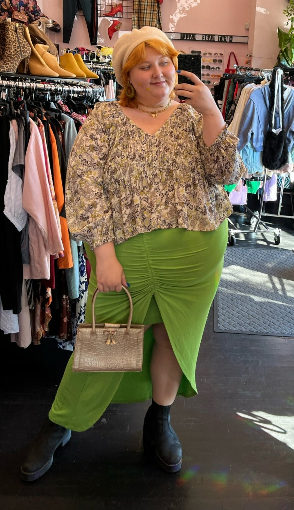 Plus Bright Green Slinky Contrast Maxi Skirt