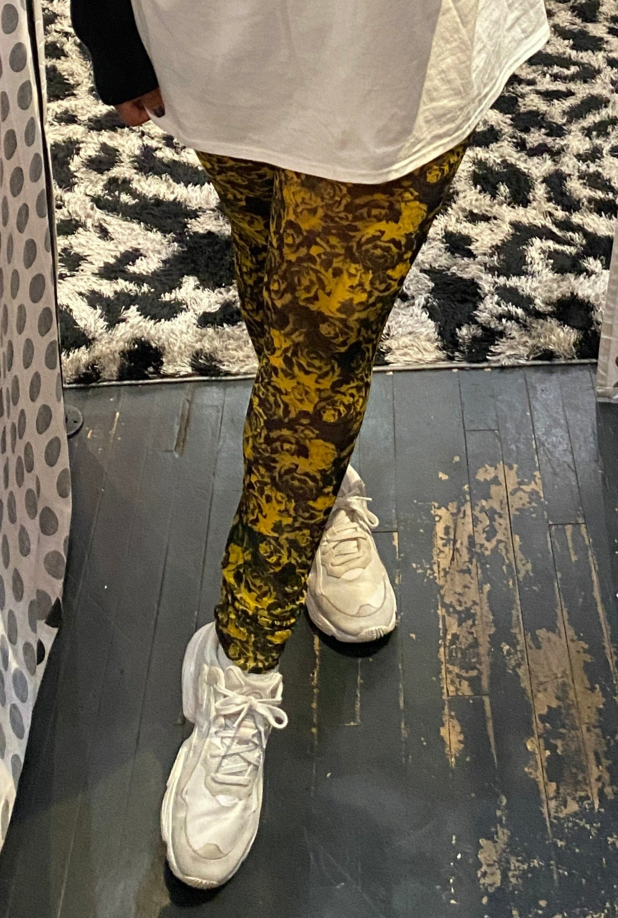 GANNI Black and Yellow Floral Mesh Leggings, Size 16/18 and 22/24