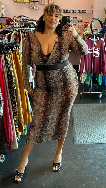 SHEIN Curve Soft Brown Snakeskin Tie Dress, Size 4XL – The Plus Bus Boutique