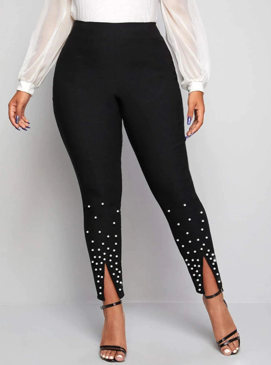 Bloomchic Black Leggings with White Beading and Front Slits, Multiple – The  Plus Bus Boutique