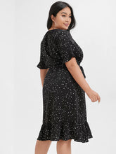 Load image into Gallery viewer, BLOOMCHIC FLUTTER SLEEVE WHITE STAR PRINT ON BLACK BACKGROUND VNECK DRESS
