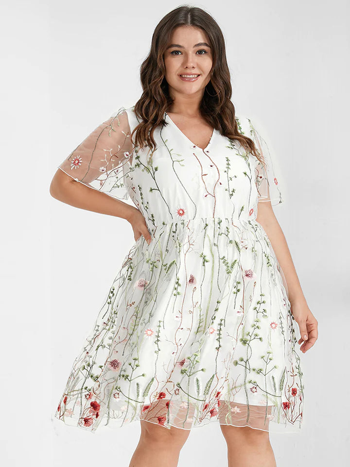 Plus size sheer embroidered dress best sale